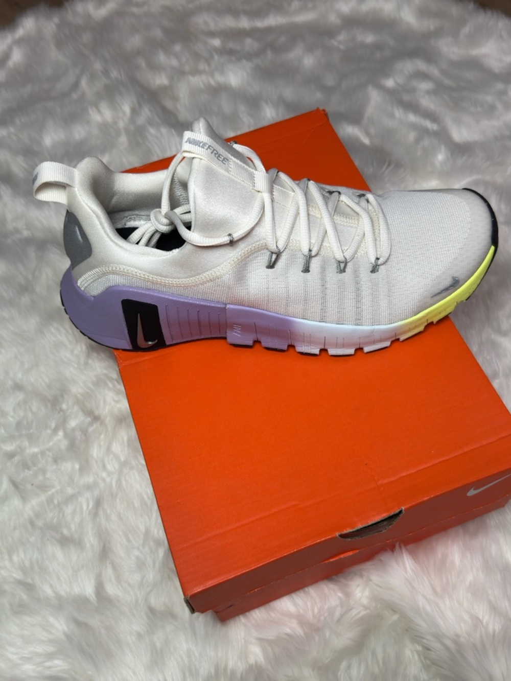 Nike Women’s White Sneakers with Purple and Yellow Gradient Sole - Picture 3 of 3